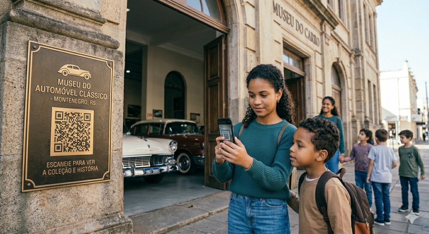 Turista apontando celular